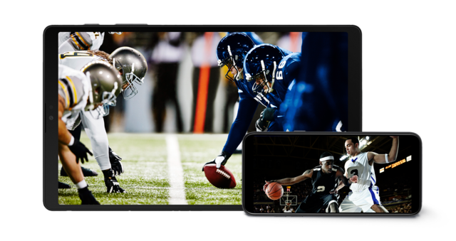 Football and basketball being streamed on multiple devices.