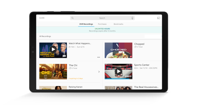 Tablet showing DVR and On Demand content from DIRECTV.