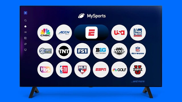 TV showing MySports Genre Pack icons like CNBC, Tru TV, ESPN plus and more.