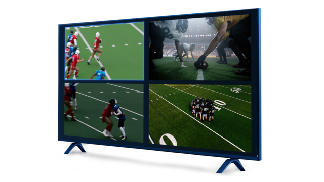 four screen image with four different football games