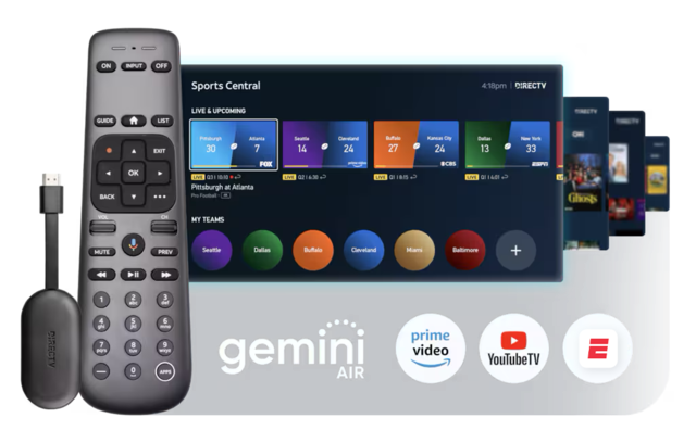 Gemini air streaming device compatible with Prime video, YouTube TV, ESPN Plus.